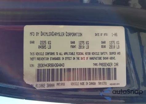 2006 Dodge Charger from USA, damaged, VIN 2B3KA43R96H364043